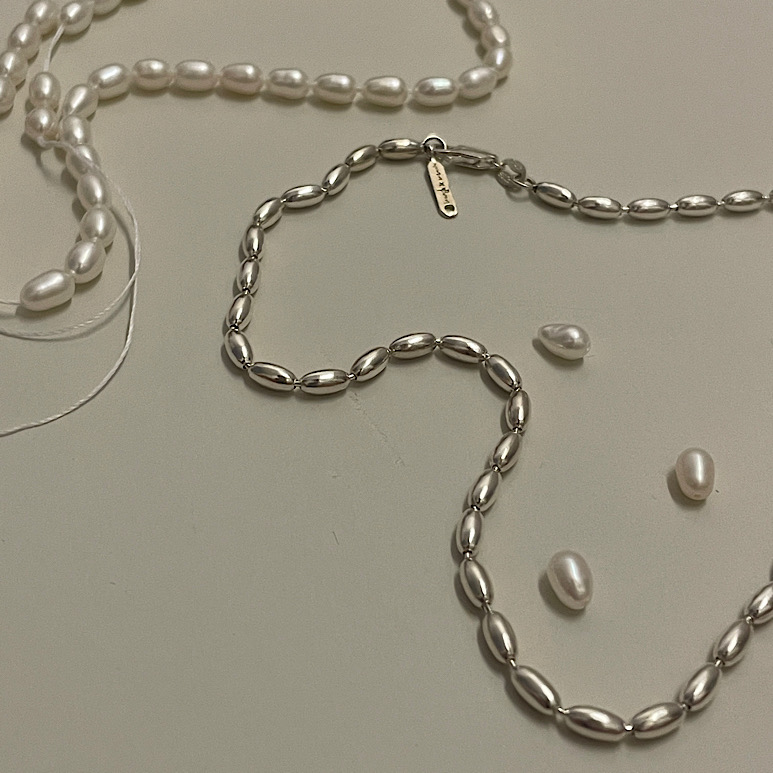 [925 sterling silver] &#039;pearl shaped&#039; silver ball necklace - 진주 쉐잎 실버 볼 목걸이