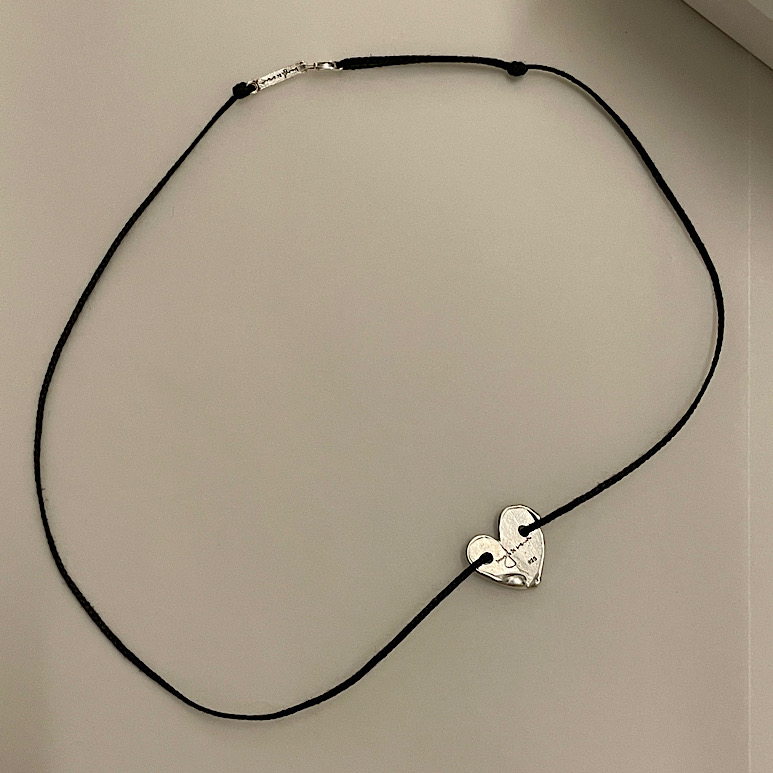 [925 sterling silver] melting silver heart thread necklace - 멜팅 실버 하트 실 목걸이