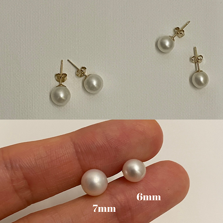 14k natural fresh-water pearl earring - 14k 6-6.5mm 담수진주 귀걸이 (실리콘 마개와 함께 배송되며, 14k  골드 클러치 추가 구매 가능합니다.)