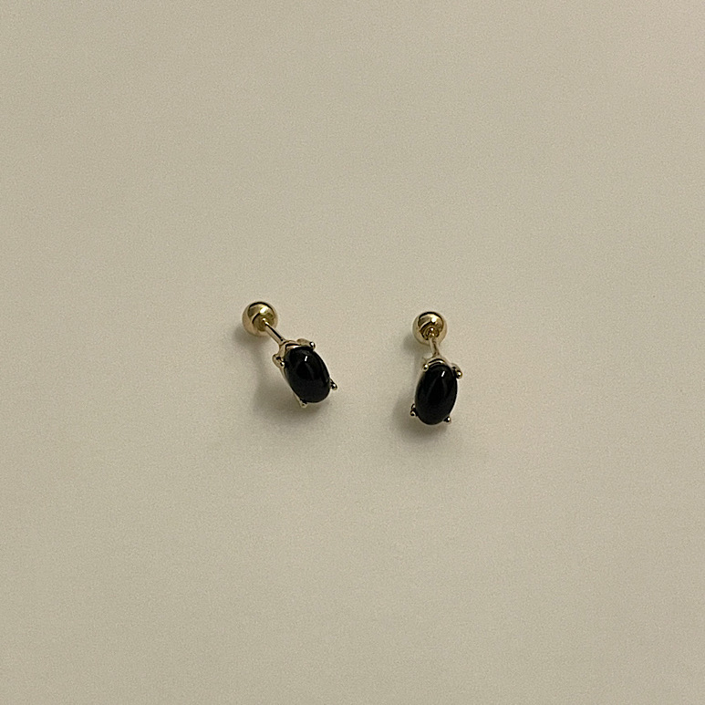 [14k] black onyx earrings - 14k 오벌 블랙 오닉스 귀걸이 피어싱(한쌍)