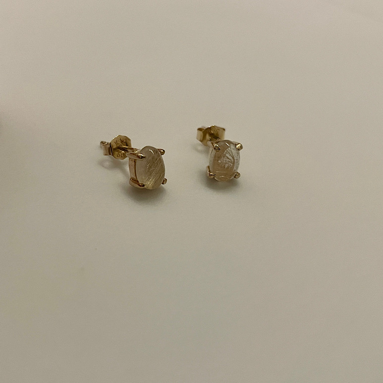 [14k] natural rutile quartz earring - 14k 천연 침수정 귀걸이 (restock)