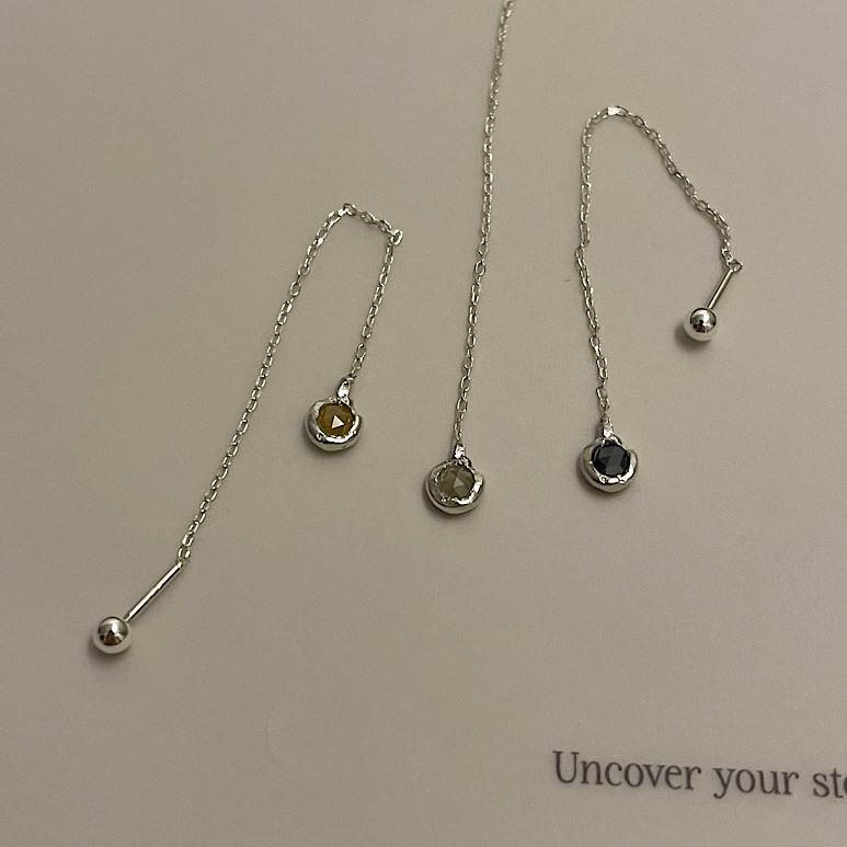 [925 sterling silver] 3mm rough dia long earring - 1부 러프다이아 실버 롱 귀걸이 (한쌍) (sold)
