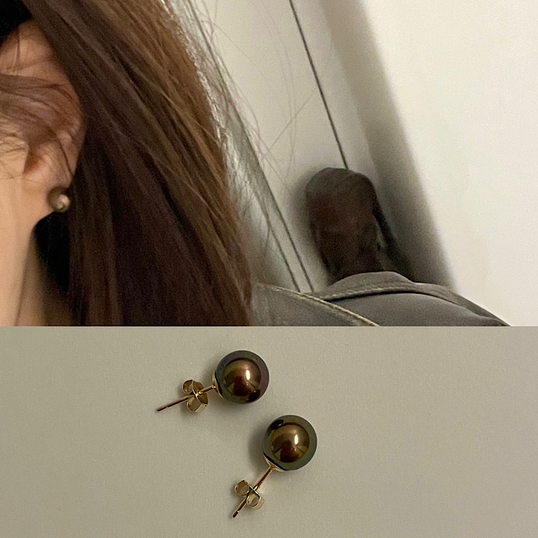 14k natural black fresh-water pearl earring - 14k 6-6.5mm /7-7.5mm 담수 흑진주 귀걸이 (실리콘 마개와 함께 배송되며, 14k 골드 클러치 추가 구매 가능합니다.)